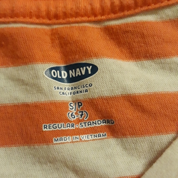 Old Navy Girls Striped Tee Shirt | Size S (6–7) | Coral & White | Casual Basic - Picture 2 of 2